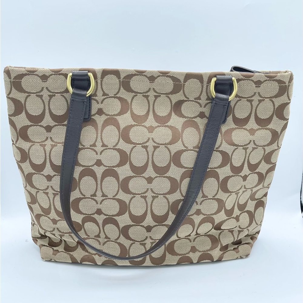 Coach Signature Brown and Teal Tote - Picture 4 of 17